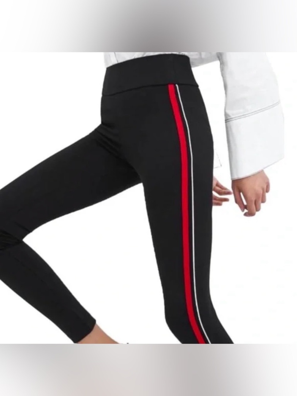 Zara Trafaluc Black Leggings with Red and White Side Stripes